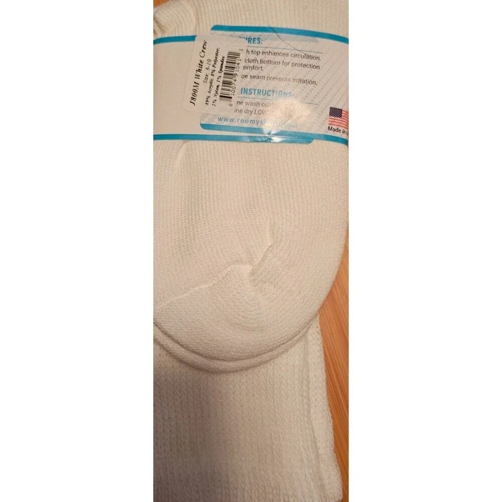 Roomy Extra Roomy Diabetic White Crew Socks Quantity 3 Sizes 8-10 J800M NEW